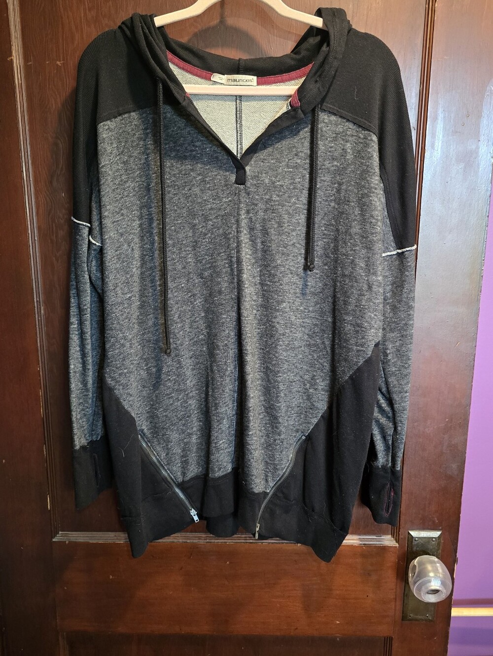 Womens Two-Tone Gray & Black Hooded Sweater Maurices